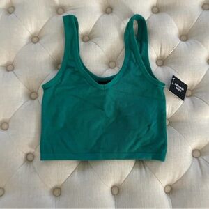 Green Ribbed Scoop Neck Crop Tank - Brand Not Visible